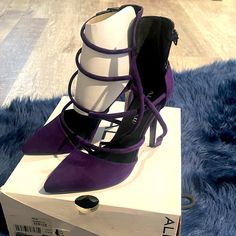 Brand New In Box Red Sparkly Heels, Fitted Purple Heels With 4-inch Heel, Aldo Shoes Women, Purple Sandals With 4-inch Heel And Open Heel, Pink Strappy Heels, Purple Sandals With 4-inch Heel And Pointed Toe, Sparkly High Heels, Purple Leather Heels With 4-inch Heel, Neon Heels