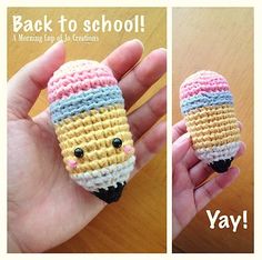 there is a small crocheted toy that looks like an ice cream cone