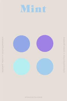 three circles with the word mint on them in blue and purple, against a beige background