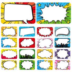 an assortment of comic speech bubbles with pop art style background and stars in the sky