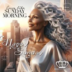 an image of a woman smiling with the words happy sunday