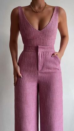 pink
 • romper
 • cute
 • fitted
 • tank
 • jewelry
 • summer
 • spring Top And Wide Leg Pants, Elegante Casual, Looks Style, Mode Inspiration, Work Attire, Elegant Outfit, Two Piece Set, Classy Dress, Outfits Casuales