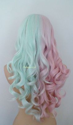 Pastel Mint Hair, Mint And Pink Hair, Pastel Blue And Pink Hair, Pastel Pink And Green Hair, Pastel Dyed Hair, Pastel Hair Color Ideas, Green Hair Color Ideas, Pink And Green Hair, Yarn Wigs