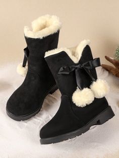 Girls Winter Princess Snowboots, Bow Decor Tall Warm Fluffy Lined Boots, Christmas Baby/Toddler Outdoor Winter Shoes Black Fashionable    Plain    Kids Shoes, size features are:Bust: ,Length: ,Sleeve Length: Baby Girl Boots, Toddler Outdoor, Winter Princess, Christmas Shoes, Winter Ankle Boots, Girls Shoes Kids, Winter Snow Boots, Winter Kids, Toddler Shoes