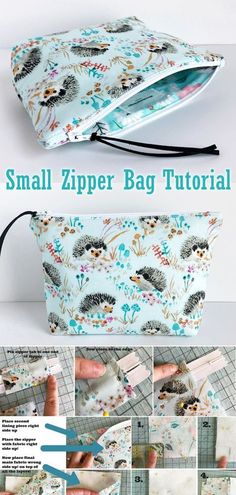 the small zipper bag is being made with scissors