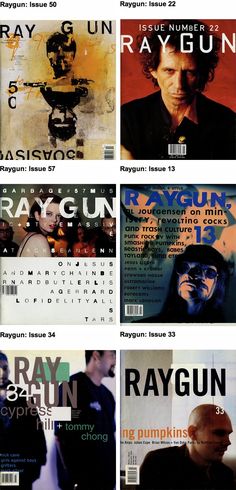 the covers of various magazines are shown in this image, including one for raygun magazine and another for raygun magazine