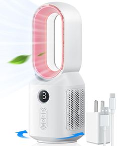 an electric air purificater is shown with the light on it's side