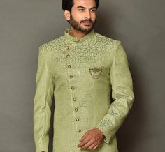 🕴️🕴️Self Embroidered INDO WESTERN 2 pice Set  🕴️🕴️ Attributes As Follows Fabric 👉 Premium GORGIA SATIN Work 1 👉 Self Embroidery  Color 👉 Olive Green Jacket Trouser 👉 Cream Chididar/ Patiala/Dhoti We Will Do Custom Stitching as per our body measurements Just Like You visit a tailor for stitching  We Will Take Your Body Measurements In whtsapp/Telegram/FB/Zoom Video call Olive Green Suit Men, Green Sherwani Groom, Groom Suit Green, Wedding Suit Green, Men Groom Suit, Green Sherwani, Green Suit Men, Sherwani Wedding, Olive Green Suit