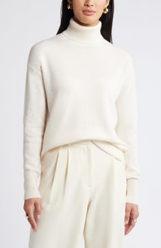 Enjoy soft warmth from neck to wrist whenever you wear this cashmere turtleneck. 25 1/2" length (size Medium) Turtleneck Long sleeves 100% cashmere Dry clean Imported Cream Turtleneck, Turtleneck Outfit, Nordstrom Women, All White Outfit, White Turtleneck, Ladies Turtleneck Sweaters, High Neck Sweater, Cashmere Turtleneck, White Outfit