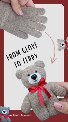 someone is holding a teddy bear in their hand with the caption from glove to teddy