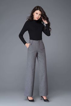 Buy Gray Wool Pants, High Waisted Pants, Maxi Pants, Wool Pants, Wide Leg Pants, Womens Pants, Formal Pants, Work Pants, Office Pants C1000 Online in India - Etsy Formal Pants Women, Maxi Pants, Office Pants, Formal Pants, Eyes Model, Womens Pants, Business Outfit, Pants Womens, Casual Work Outfits