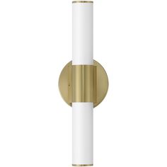 a white and gold wall light with a cylindrical tube in the middle, on a white background