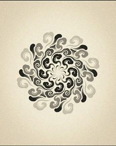 an abstract circular design with black and white swirls in the center on a beige background