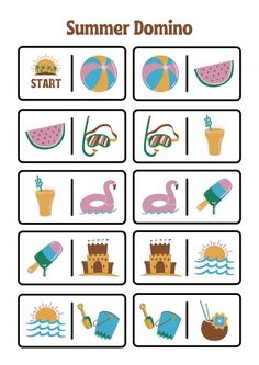 a printable summer domino game for kids