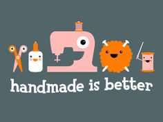 the words handmade is better are written in front of an image of sewing machines