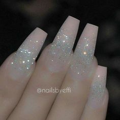 Pink silver glitter acrylic nails Winter Sparkle, Ombre Acrylic Nails, Ideas Nails, Diamond Nails, Acrylic Nails Coffin, Birthday Nails