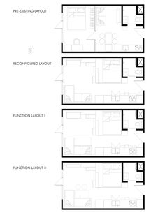 the floor plan for an apartment with three separate rooms and one living room in each