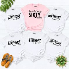 60th Birthday shirt, family birthday party shirt, 60 Birthday squad Shirts, birthday group shirt, Sixty birthday shirt, birthday crew shirts Hello! Thank you for supporting small businesses. My main priority here is the satisfaction of my customers. My t-shirts are Bella+Canvas brand. If Bella+Canvas is out of stock, I will send it from a brand of the same size and quality. If you want to see this design on the SWEATSHIRT you can buy it from the link below.https://etsy.me/3LS0Viz T-shirts are co Birthday Graphic Tee Shirt With Relaxed Fit, Graphic Tee Shirt With Relaxed Fit For Birthday, Relaxed Fit Graphic Tee Shirt For Birthday, Relaxed Fit T-shirt With Name Print For Birthday, Casual Shirt With Custom Print For Birthdays, Custom Print Relaxed Fit T-shirt For Birthday, Casual Shirt With Custom Print For Birthday, Birthday Crew Shirts, 60th Birthday Shirt