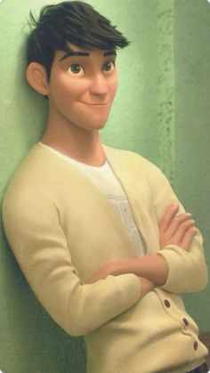 a cartoon character leaning against a wall with his arms crossed and looking at the camera