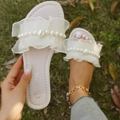 ~Never Been Worn ~High Quality ~Brand New ~Fast Shipping!! ~New ~Size: 6.5 / 7 / 7.5 / 8 / 8.5 / 9.5 ~Suitable For Walking, Beach, Shopping, Home Wear, Vacation, Holiday And Leisure Venues ~Faux Pearls Decor Makes Your Simple Outfits More Fashion And Stylish Feminine Flat Synthetic Sandals, Feminine Summer Sandals In Synthetic Material, Feminine Synthetic Sandals For Summer, Feminine Synthetic Sandals For The Beach, Synthetic Sandals For Spring Brunch, Spring Synthetic Sandals For Brunch, Spring Brunch Synthetic Sandals, Flat Synthetic Sandals For Brunch, Fancy Sandals