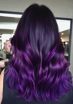 Purple Hair Brunette, Dark Purple Ombre Hair, Purple Tips Hair, Ombre Hair Purple, Orchid Hair Color, Black And Purple Hair, Purple Hair Color Ideas, Fantasy Hair Color, Purple Balayage