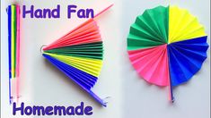 how to make an origami hand fan with colored paper and straws for decoration