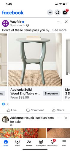 the facebook page for furniture and home decor