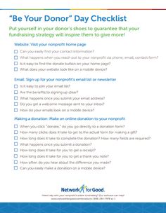 a checklist with the words be your donor's day checklist