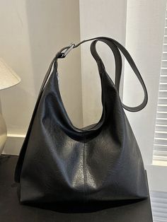 Vintage Large Capacity One Shoulder Bag, Soft Solid Color Crossbody Bag For Women Black Glamorous,Fashionable   PU Leather Colorblock,Plaid,Plain Bucket Bag   Women Bags, size features are:Bust: ,Length: ,Sleeve Length: Trendy Business Casual, Trendy Tote Bags, Commuter Bag, Womens Business Casual, Shoulder Tote Bag, Vintage Bags, Womens Tote