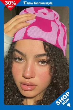 knowfashionstyle Pink Sweet Print Patchwork Hat Pink Beanie One Size Fits Most, Trendy Pink Beanie, Casual Pink Beanie For Spring, Trendy Spring Beanie, Trendy Spring Beanie One Size, Trendy Beanie For Spring, Trendy Adjustable Pink Beanie, Trendy Pink Beanie For Spring, Trendy Spring Beanie Hat