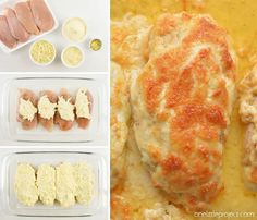 the process of making stuffed chicken is shown here