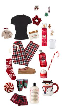 the contents of a woman's christmas gift set including socks, mugs and other items