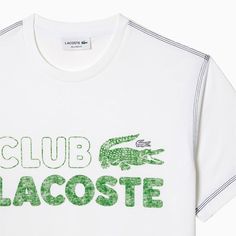 A blend of retro details and modern style. This Lacoste branded T-shirt is the perfect basic. T Shirt Details Comfortable, relaxed fit with straight sleeves: Flattering for all body types. Contrast topstitching: Striking, innovative graphics. Tone-on-tone crocodile on chest: Classic pieces with a Lacoste twist. Organic cotton: Grown without GMO or chemical products. Main fabric: Cotton 100% Collar: Cotton 100% The Lacoste Club Letters shorts are soft, comfortable to wear and have a sleek, modern Lacoste T Shirt, Mens Club, Lacoste Men, Logo Color, Free Shirts, Vintage Prints, Fabric Cotton, Branded T Shirts, Cotton T Shirt