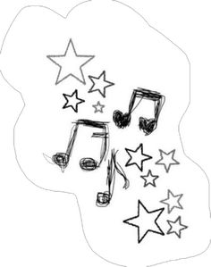 a drawing of musical notes and stars