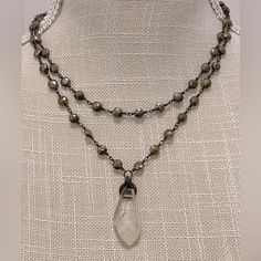 Pyrite & Quartz Crystal Necklace By Earthyluxe. Can Dress Up Or Dress Down. Goes With Anything. Great Versatile Piece. Measures 34” Long And The Pendant Is 1.5”. Crystal Necklace, Quartz Crystal, Womens Jewelry Necklace, Jewelry Necklaces, Dress Up, Necklaces, Women Jewelry, Crystals, Pendant