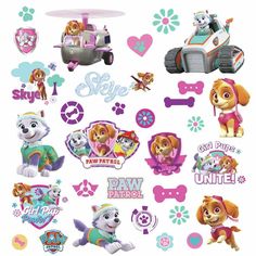 the paw patrol stickers are all different shapes and sizes, but not in color