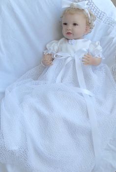 Christening/baptism/blessing gown. by Joysheartcreations on Etsy First Communion Gown With Lace Trim, Organza Baptism Dress With Lace Bodice For First Communion, Organza Baptism Gown With Ruffles, First Communion Gown With Lace Sleeves, White Organza Baptism Dress With Lace Trim, Confirmation Tulle Gown With Lace Trim, Lace Gown With Lace Sleeves For Confirmation, White Gown With Lace Trim And Fitted Bodice, Formal White Gown With Scalloped Lace