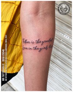 a person with a tattoo on their arm that says,'there is the great gift you