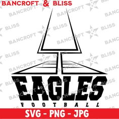 eagle logo with the word eagles in black and red on a white background, surrounded by arrows