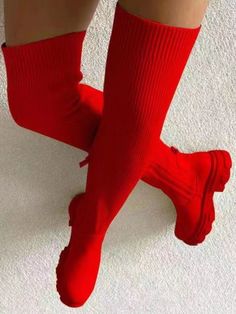 Ribbed Patchwork Zipper Design Thigh High Boots #ThighHighBoots#RibbedBoots#ZipperBoots#PatchworkBoots#FashionFootwear#FallBoots#WinterBoots#StatementShoes#TrendyShoes#WomenShoes#FootwearFashion#SexyBoots#HighHeelBoots#Fashionista#OOTD#FashionBlogger#StyleInspiration Heals Shoes, Red Thigh High Boots, Women's Over The Knee Boots, How To Stretch Boots, Womens Knee High Boots, Round Toe Heels, Eye Contact, Knit Stitch, Thick Heels