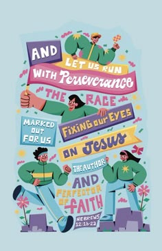 a poster with the words and characters on it