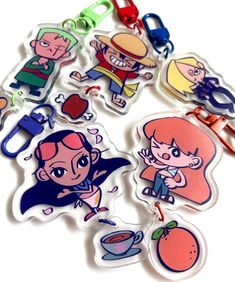 several key chains with cartoon characters on them