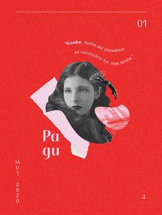 a red poster with an image of a woman's face and the words pa gu on it