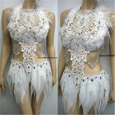 All white Silver Rhinestone Feather Angel Dance Costume Rave Bra and Skirt Halloween · L'Amour Le Allure · Online Store Powered by Storenvy Angel Dance Costume, White Rave Outfits, Outfits Bikinis, Rave Bras, Skirt Costume, Caribbean Carnival, Angel Costume, Halloween Custom, Rave Bra