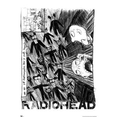 an image of a cartoon drawing with the words fadiohead written in black and white