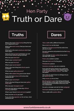 a poster with the words truth or dare written in pink and purple on black background