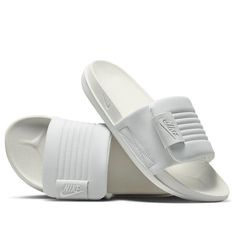 (WMNS) Nike Offcourt Adjust 'White/Gray' DV1033-001 Sporty White Slides For Sports, Comfortable White Nike Slides, Nike White Synthetic Slides, White Sporty Synthetic Slides, Modern White Slides For Spring, Nike, Grey, White, Quick Saves