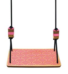 an orange and black swing with two wooden bars on the front, and one is attached to