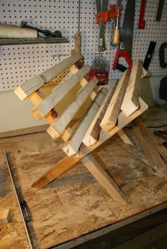 a work bench made out of plywood in a workshop