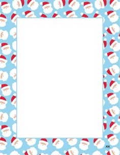 a blue and white frame with santa hats on it